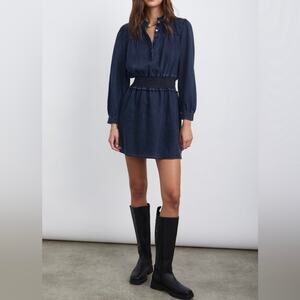 Rails Shawna Denim Fit & Flare Long Sleeve Dress Dark Vintage Extra Large XL